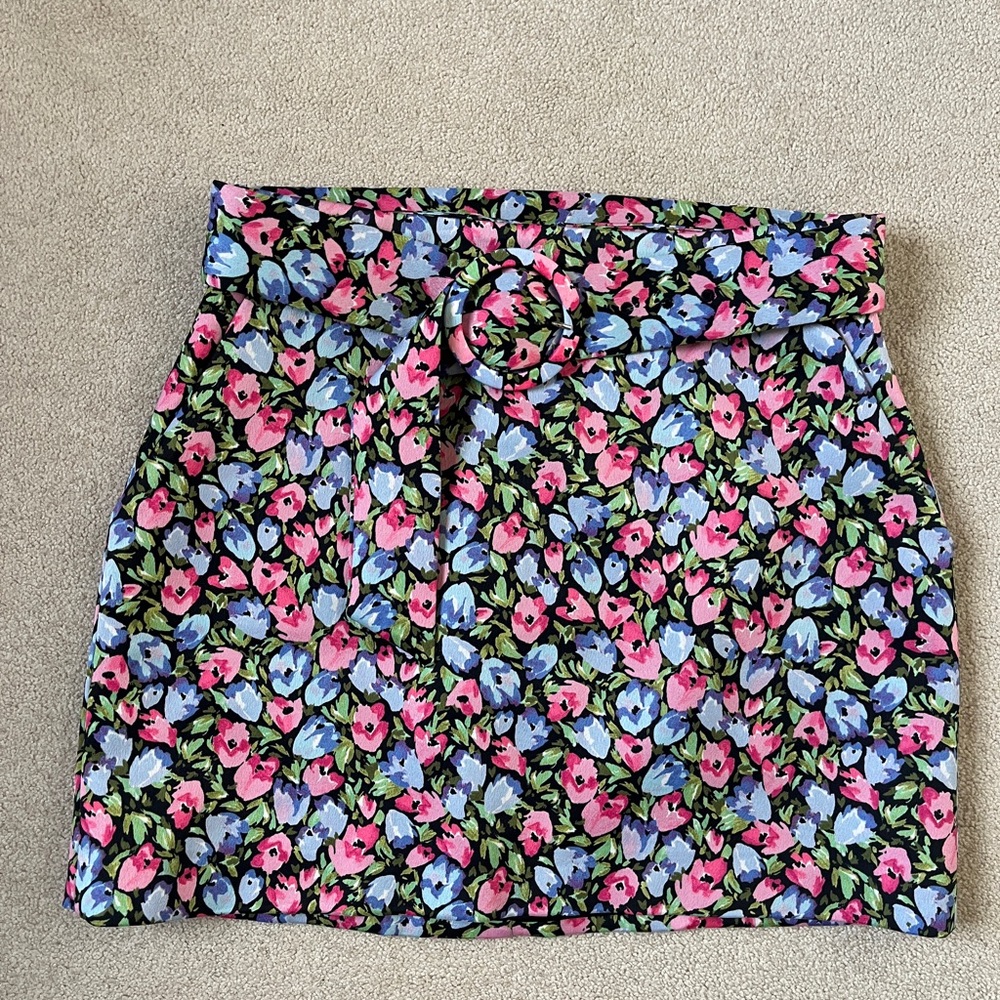 Zara belted floral pencil skirt - pink, blue, green